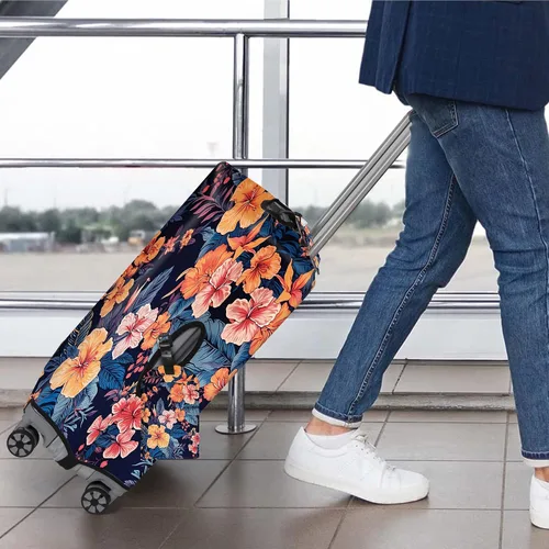 Vista 4 de JYCUHTCL Funda de equipaje prémium para maleta con etiqueta C de equipaje adicional, Flor-A, Cubierta de equipaje con etiqueta de equipaje
