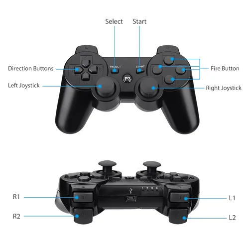 Vista 7 de Powerextra Wireless Controller Compatible with PS-3 2 Pack High Performance Gaming Controller with Upgraded Joystick for Play-Station 3 Black