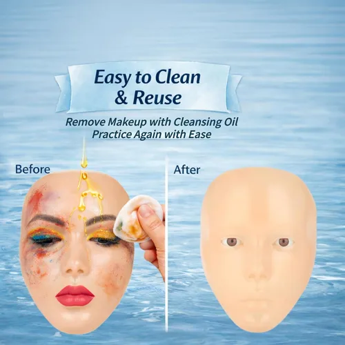 Vista 5 de Cara de práctica de maquillaje para niños, cabezal de entrenamiento de silicona 5D con kit completo, kit de práctica de maquillaje reutilizable