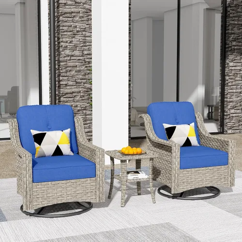 Vista 58 de HOOOWOOO Sofá de patio de 3 plazas de mimbre para exteriores, resistente a todo tipo de clima, con respaldo alto, muebles a juego (beige y bronceado)