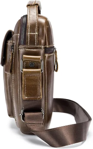 Vista 4 de Bolsos de cuero genuino para hombre bolso de hombro para hombre uso diario casual bolso de mensajero Marrón