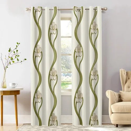 Vista 83 de Shrahala Art Nouveau Floral Pattern Blackout Curtain Tiers, Delicate Vine and Flower Design Kitchen Valance Light Blocking Tier Drapes with Rod