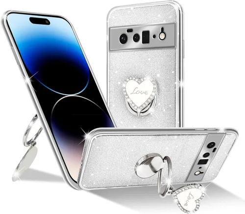 Vista 30 de Funda protectora transparente de 3 capas con anillo bonito soporte, para mujeres y niñas, para Pixel 6 2021 (lavanda)