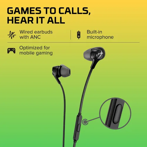 Vista 2 de HyperX Cloud Earbuds II – Controladores de 14mm, cuatro almohadillas, estuche de transporte de carcasa dura, enchufe de perfil bajo de 90°, enchufe