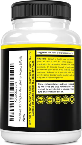 Vista 3 de Yohimbine HCL 5mg para hombres y mujeres (270 cápsulas) más potente que el polvo de corteza de Yohimbe - Garantía de calidad - Probado por terceros
