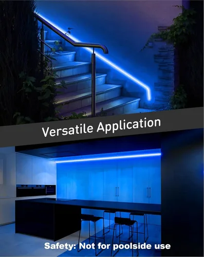 Vista 8 de Shine Decor luces LED de cuerda AC 120V, tira de neón eco de 120 LED/m sin puntos, conectable y cortable, impermeable IP65 y resistente al clima Azul