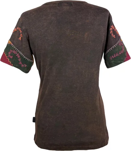 Vista 4 de Agan Traders Blusa de manga corta con parche bohemio de algodón de punto acanalado para mujer