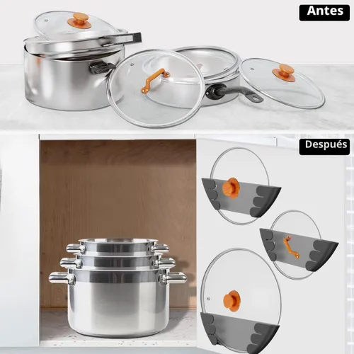 Vista 6 de Organizador Universal de Tapas de Ollas para Gabinete - Niceyos Mejorado Patentado Paquete de 3 Organizador de Almacenamiento de Tapas de Sartenes