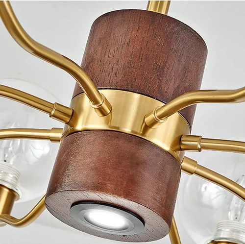 Vista 5 de Genérico Araña moderna, Candelabros industriales de cristal de madera con tirada en V, lámpara de casa de campo, semi empotrada, metal contemporáneo