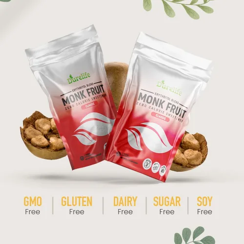 Vista 4 de DureLife Edulcorante de Fruta del Monje, Clásico - Sustituto del Azúcar Blanco, Compatible con Dieta Keto, Reemplazo de Azúcar 1:1, Cero Calorías