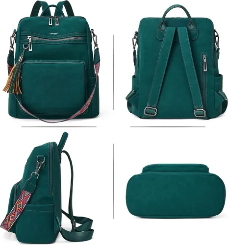 Vista 64 de OPAGE - Mochila de cuero para mujer, con borla de moda, bolso de hombro, mochila grande, bolsa de viaje, gris, L