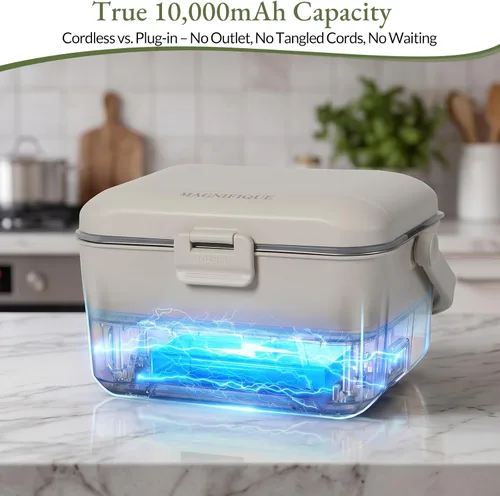 Vista 4 de Lonchera térmica inalámbrica, calentador eléctrico de alimentos con Gris
