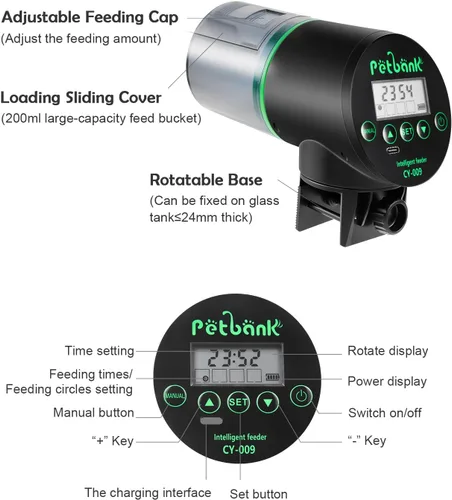 Vista 8 de Comedero automático para peces para acuario, fácil instalación y 4 Negro