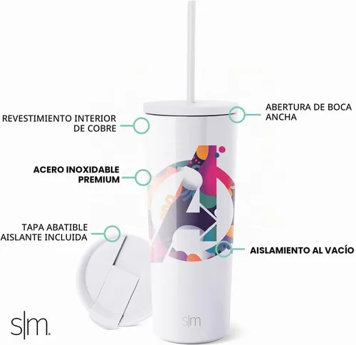 Vista 2 de Simple Modern - Vaso aislado con tapa abatible y tapa con pajilla de Los Vengadores de Marvel, botella de agua reutilizable de acero inoxidable
