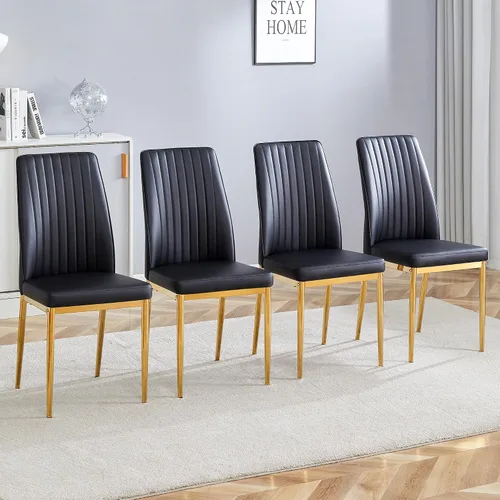 Vista 6 de Sillas de Metal Negro, Juego de 4 Sillas de Comedor Modernas con Cuero Sintético PU y Patas Cromadas de Alto Respaldo para Comedor, Cocina, Sala