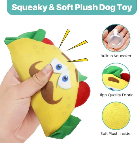 Vista 2 de SPOT Fun Food Taco - Juguete de peluche para perros con chirriador, juguete interactivo suave y chirriante para perros y cachorros, mantiene a