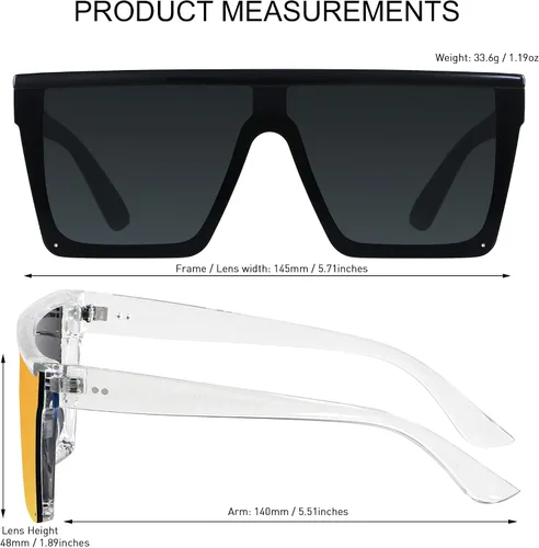 Vista 5 de LYZOIT Lentes de sol cuadrados de gran tamaño para mujeres y hombres, parte superior plana grande, protección UV, sombras sin montura