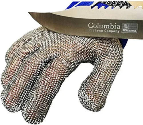 Vista 4 de Guantes de acero inoxidable resistentes a cortes, protección de grado 5, cómodos guantes de seguridad para corte de cocina para múltiples usos (L)