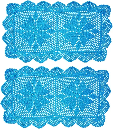 Vista 32 de Manteles individuales rectangulares de encaje de ganchillo de 12 x 21 pulgadas, hechos a mano, para comedor y cocina, camino de mesa
