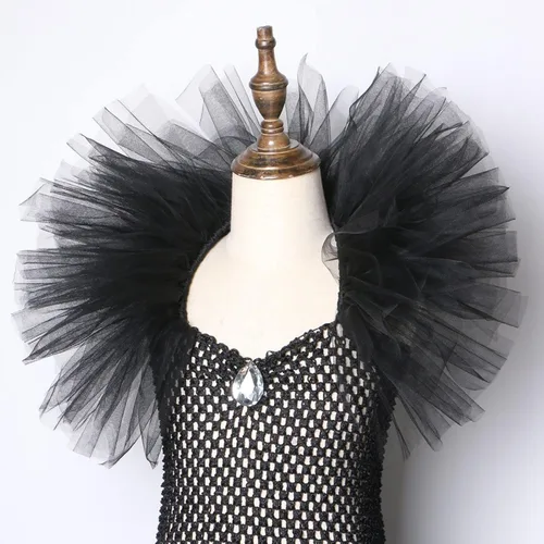 Vista 5 de Hqroidd Disfraz de bruja para niñas, conjunto de 3 piezas de alas de cuerno, vestido de tutú de reina malvada, disfraz de vampiro para Halloween