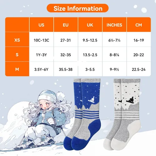 Vista 5 de IRAMY Calcetines de esquí de mezcla de lana merino para niños, calcetines térmicos cálidos para nieve, esquí, snowboard, patinaje para niños y niñas