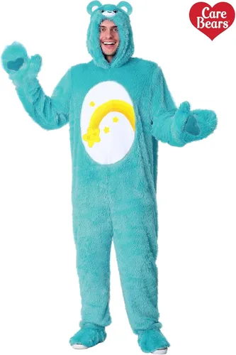 Vista 2 de Care Bears - Disfraz unisex de oso de deseos para adultos, disfraz de Halloween de una pieza de estrella fugaz, insignia de vientre azul