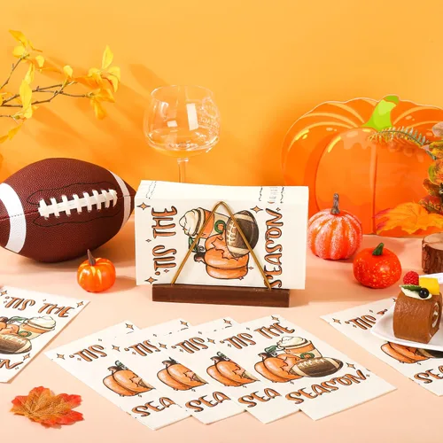 Vista 7 de 100 servilletas de papel para invitados de fútbol de calabaza de Tis The Season