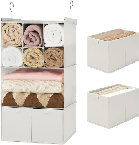 Vista 28 de GRANNY SAYS Organizador Colgante de 6 Estantes para Closet, Separable en 2 Paquetes de 3 Estantes Colgantes, Organizador Colgante para Dormitorio, 6