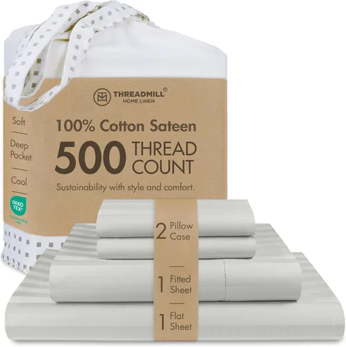 Vista 29 de Threadmill - Sábanas de algodón de lujo para hotel, tamaño King, 100% algodón, 500 hilos con bolsillo profundo, ajuste cómodo, suaves y frescas