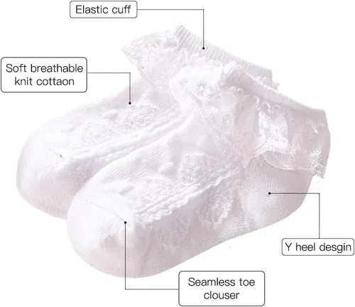 Vista 4 de Juebm Infant Baby Girls Ruffle Socks Toddler Dress socks,Pack of 356 Baby Frilly Lace Ankle Socks