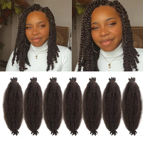 Vista 40 de Cabello afro trenzado elástico de 16 pulgadas, paquete de 3 marley twist para rastas falsas, trenzas rizadas de mariposa, cabello trenzado marley