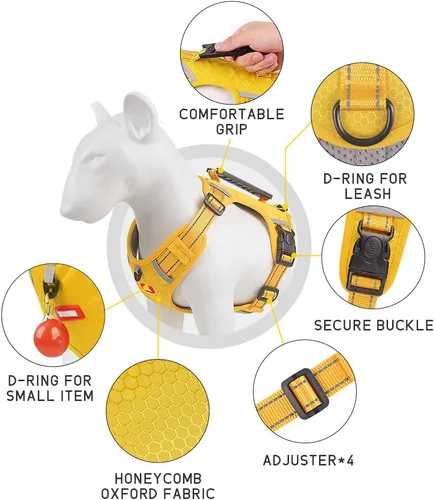 Vista 7 de Arnés para perro sin tirones, ajustable, reflectante, suave, acolchado, arnés de chaleco para perro pequeño, mediano y grande, con asa resistente