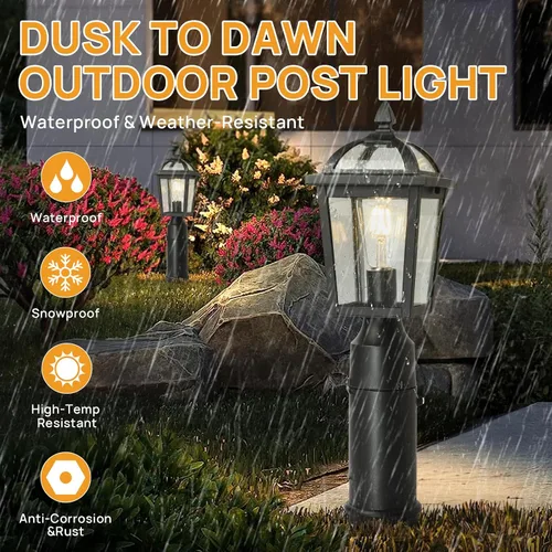 Vista 4 de Luz de poste al aire libre del atardecer al amanecer con salida GFCI, lámpara de poste de aluminio impermeable, lámpara de poste de poste de luz