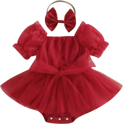 Vista 8 de BULINGNA Vestido de princesa de verano para bebé niña con mangas de burbuja, tutú con falda, mono + diadema para cumpleaños Verde