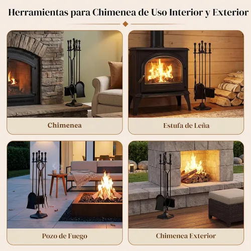 Vista 7 de JupiterForce Juego de 5 Piezas de Herramientas para Chimenea para Interiores y Exteriores de Hierro Forjado, Juego Grande de Herramientas