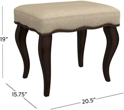 Vista 3 de Hillsdale Hamilton Taburete tapizado de madera y sin espalda para sala de maquillaje y baño, roble bruñido