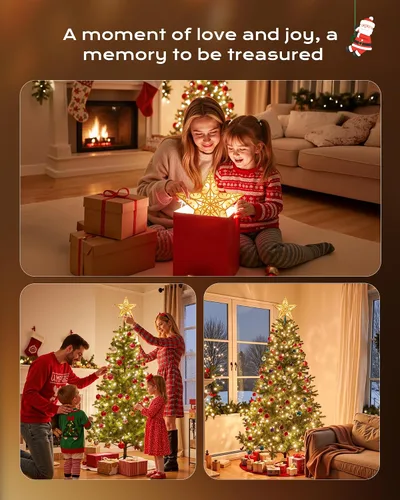 Vista 6 de Decoración para árbol de Navidad, estrella 3D con purpurina plateada, diseño hueco de metal, 10 lámparas integradas para interiores, oficina
