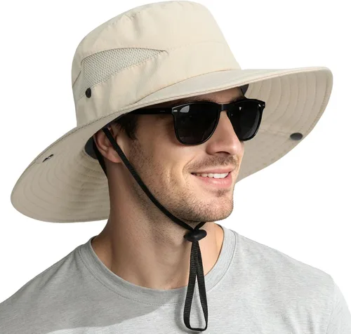 Vista 9 de NPQQUAN Sun Hats for Men Women Wide Brim UPF 50+ UV Protection Bucket Hat Gris oscuro (con malla)