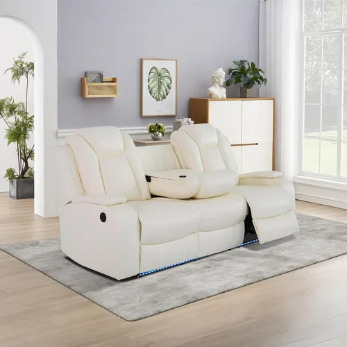 Vista 30 de Juego de sofá modular reclinable eléctrico con luz LED, juego de sofá modular reclinable de cuero, incluye sillón reclinable individual, juego