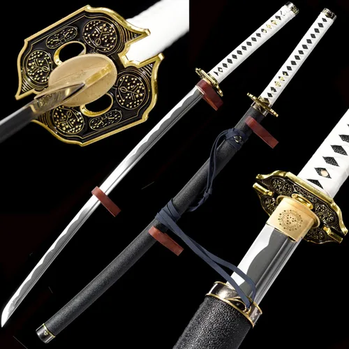 Vista 12 de Espada japonesa de samurái Katana auténtica hecha a mano de acero al carbono 1095 de alta calidad, espada de dragón real y afilada, Katana