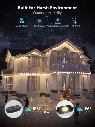 Vista 4 de Brizled Luces permanentes para exteriores, 100 pies, 60 LED, esenciales RGB, luces de Navidad permanentes que funcionan con Alexa y Google, luz