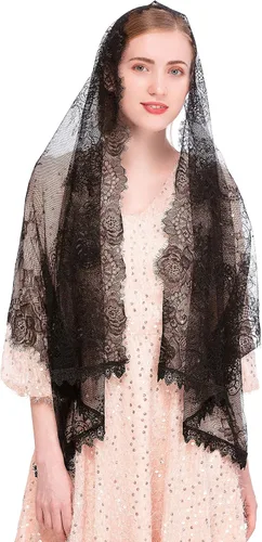 Vista 3 de PAMOR Capilla Velo Español Encaje Floral Mantilla Velos Envoltura Chal Masa Cabeza Cubierta Forma Rectangular