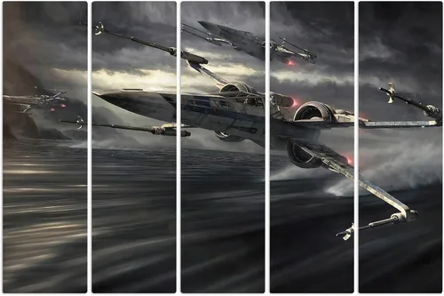 Vista 9 de Arte de pared en lienzo de batalla de cazas estelares Arte de pared de naves espaciales futurista de ciencia ficción Arte de pared con tema
