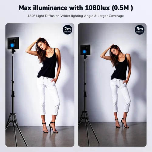 Vista 5 de Luz de cámara, panel de luz de video Dazzne D20 con adaptador de CC y batería recargable a través de USB-C directamente, luz DSLR bicolor