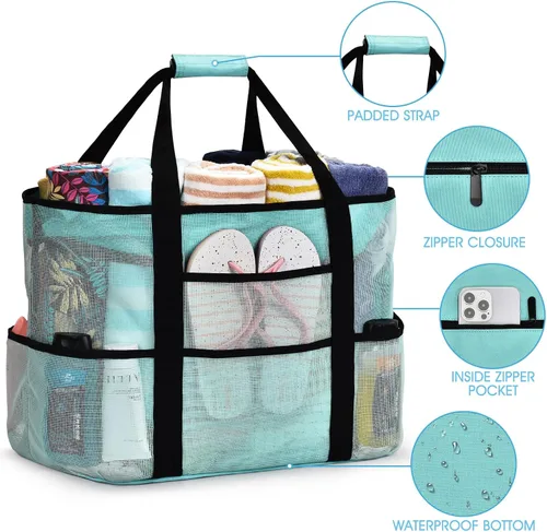 Vista 2 de oscaurt Bolsa de playa extra grande para mujer, impermeable, a prueba de arena, bolsa de playa de malla, bolsa de viaje para piscina