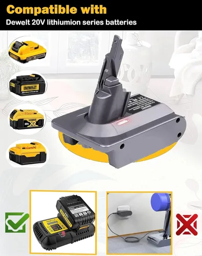 Vista 2 de TPDL Adaptador de batería Dyson V7, para batería Dewalt de 20 V, convertidor a Dyson 21.6V V7 convertidor de vacío de mano Absolute, Motorhead Pro