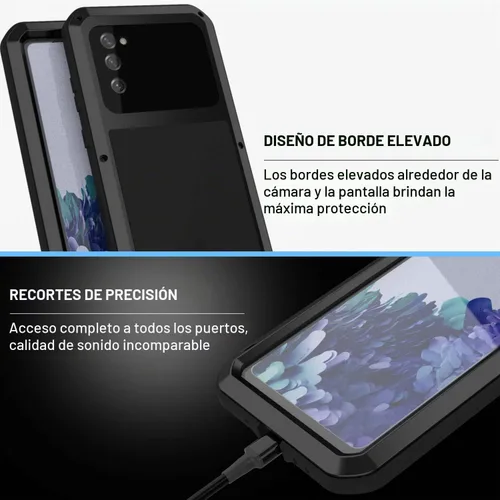 Vista 6 de LOVE MEI Funda militar resistente para Samsung Galaxy S20 FE 5G, con protector de pantalla de vidrio templado, a prueba de golpes, a prueba de Negro