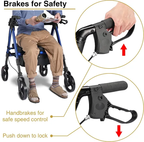 Vista 3 de AW Andador con asiento plegable, andador bariátrico vertical médico para personas mayores, aluminio resistente con doble freno, soporta hasta 450