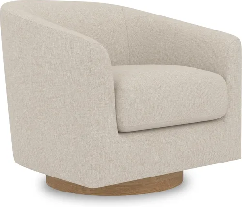 Vista 18 de Silla giratoria decorativa, moderna tapizada con brazo curvado, tela de terciopelo, cómoda silla de lectura con base de madera maciza para sala
