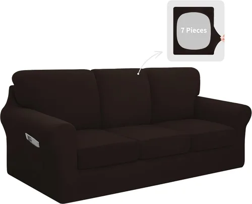 Vista 28 de Easy-Going - Funda elástica para sofá (7 piezas), tamaño XL, color negro Juego de funda de sofá lavable para 3 cojines de respaldo y asiento